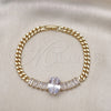 Pulsera Elegante 03.283.0345.07 Oro Laminado, Diseño de Baguette y Miami Cubana, con Blanca Zirconia Cubica, Pulido, Tono Dorado (05 MM Thickness, 7 Inches Length)