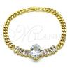 Pulsera Elegante 03.283.0345.07 Oro Laminado, Diseño de Baguette y Miami Cubana, con Blanca Zirconia Cubica, Pulido, Tono Dorado (05 MM Thickness, 7 Inches Length)
