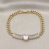 Pulsera Elegante 03.283.0346.07 Oro Laminado, Diseño de Corazón y Baguette, con Blanca Zirconia Cubica, Pulido, Tono Dorado (05 MM Thickness, 7 Inches Length)