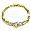 Pulsera Elegante 03.283.0346.07 Oro Laminado, Diseño de Corazón y Baguette, con Blanca Zirconia Cubica, Pulido, Tono Dorado (05 MM Thickness, 7 Inches Length)