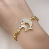 Pulsera Elegante 03.283.0350.07 Oro Laminado, Diseño de Delfín y Corazón, con Blanca and Zafiro Azul Micro Pave, Pulido, Tono Dorado (07 MM Thickness, 7 Inches Length)