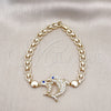 Pulsera Elegante 03.283.0350.07 Oro Laminado, Diseño de Delfín y Corazón, con Blanca and Zafiro Azul Micro Pave, Pulido, Tono Dorado (07 MM Thickness, 7 Inches Length)