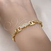 Pulsera Elegante 03.283.0353.07 Oro Laminado, Diseño de Corazón, con Micro Pave Blanca, Pulido, Tono Dorado (Grosor 08 MM, 7 Pulgadas de Largo)