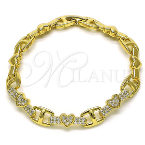 Pulsera Elegante 03.283.0353.07 Oro Laminado, Diseño de Corazón, con Micro Pave Blanca, Pulido, Tono Dorado (Grosor 08 MM, 7 Pulgadas de Largo)