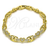 Pulsera Elegante 03.283.0353.07 Oro Laminado, Diseño de Corazón, con Micro Pave Blanca, Pulido, Tono Dorado (Grosor 08 MM, 7 Pulgadas de Largo)