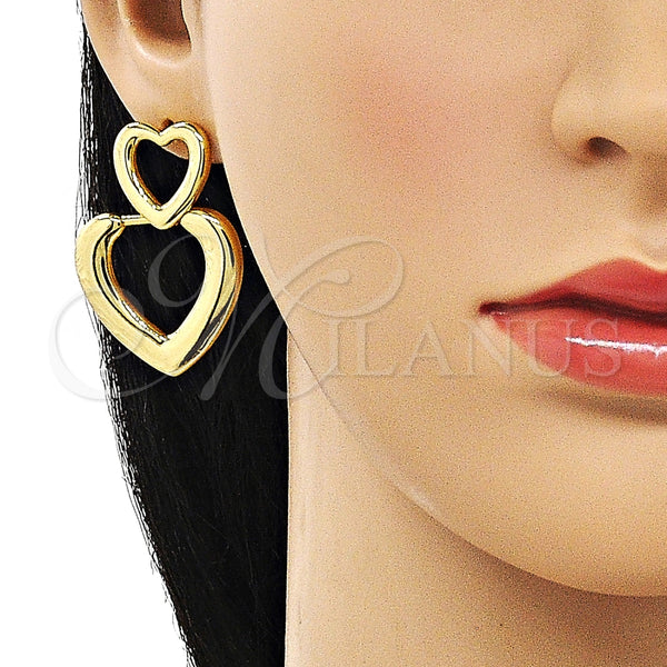 Arete Colgante 02.341.0167 Oro Laminado, Diseño de Corazón, Pulido, Tono Dorado
