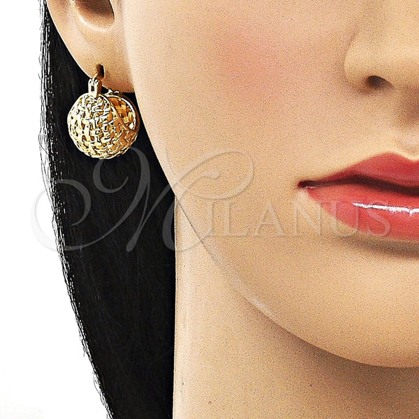 Argolla Pequeña 02.163.0274.18 Oro Laminado, Diseño de Bola y File, Diamantado, Tono Dorado