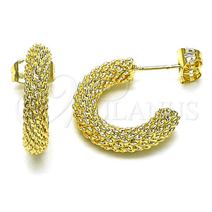 Argolla Pequeña 02.163.0279.20 Oro Laminado, Diseño de Rope, Diamantado, Tono Dorado