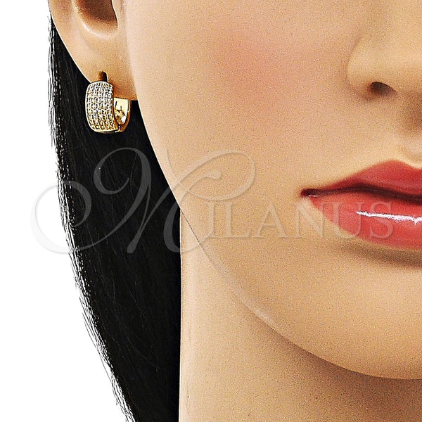 Argolla Huggie 02.195.0245.14 Oro Laminado, Diseño de Cluster, con Blanca Micro Pave, Pulido, Tono Dorado