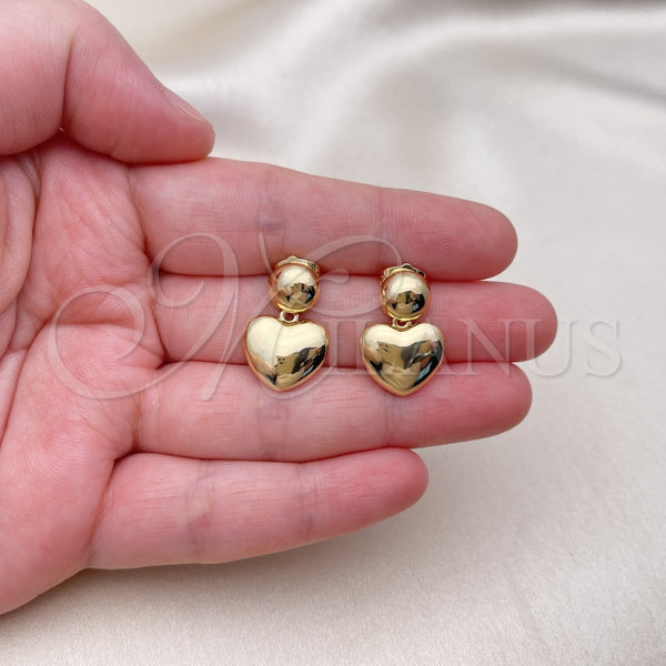 Arete Dormilona 02.156.0668 Oro Laminado, Diseño de Corazón y Bola, Pulido, Tono Dorado