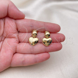 Arete Dormilona 02.156.0668 Oro Laminado, Diseño de Corazón y Bola, Pulido, Tono Dorado
