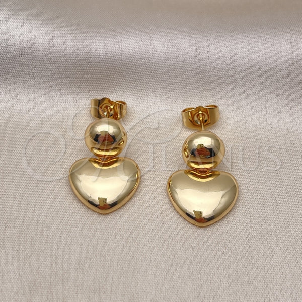 Arete Dormilona 02.156.0668 Oro Laminado, Diseño de Corazón y Bola, Pulido, Tono Dorado