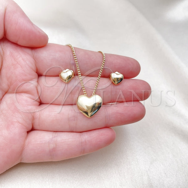 Juego de Arete y Dije de Adulto 10.156.0472 Oro Laminado, Diseño de Corazón, Pulido, Tono Dorado