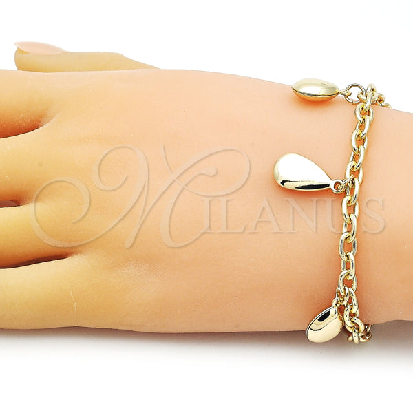 Pulsera de Dije 03.213.0236.07 Oro Laminado, Diseño de Gota y Rolo, Pulido, Tono Dorado (05 MM Thickness, 7 Inches Length)