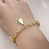 Pulsera de Dije 03.213.0236.07 Oro Laminado, Diseño de Gota y Rolo, Pulido, Tono Dorado (05 MM Thickness, 7 Inches Length)