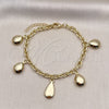 Pulsera de Dije 03.213.0236.07 Oro Laminado, Diseño de Gota y Rolo, Pulido, Tono Dorado (05 MM Thickness, 7 Inches Length)