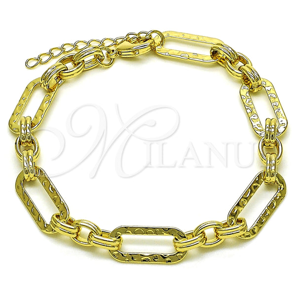 Pulsera Elegante 03.213.0237.07 Oro Laminado, Diseño de Paperclip, Pulido, Tono Dorado (08 MM Thickness, 7 Inches Length)