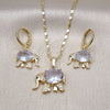 Juego de Arete y Dije de Adulto 10.196.0115 Oro Laminado, Diseño de Elefante, con Blanca Zirconia Cubica and Blanca Micro Pave, Pulido, Tono Dorado