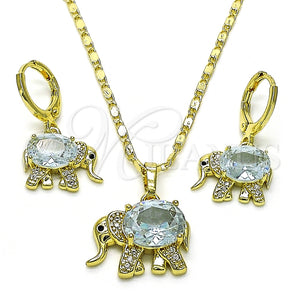 Juego de Arete y Dije de Adulto 10.196.0115 Oro Laminado, Diseño de Elefante, con Blanca Zirconia Cubica and Blanca Micro Pave, Pulido, Tono Dorado