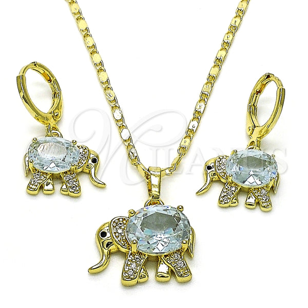 Juego de Arete y Dije de Adulto 10.196.0115 Oro Laminado, Diseño de Elefante, con Blanca Zirconia Cubica and Blanca Micro Pave, Pulido, Tono Dorado