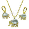 Juego de Arete y Dije de Adulto 10.196.0115 Oro Laminado, Diseño de Elefante, con Blanca Zirconia Cubica and Blanca Micro Pave, Pulido, Tono Dorado