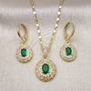 Juego de Arete y Dije de Adulto 10.196.0118 Oro Laminado, con Verde Zirconia Cubica and Blanca Micro Pave, Pulido, Tono Dorado