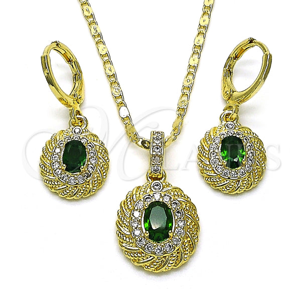 Juego de Arete y Dije de Adulto 10.196.0118 Oro Laminado, con Verde Zirconia Cubica and Blanca Micro Pave, Pulido, Tono Dorado