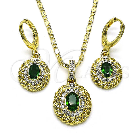 Juego de Arete y Dije de Adulto 10.196.0118 Oro Laminado, con Verde Zirconia Cubica and Blanca Micro Pave, Pulido, Tono Dorado