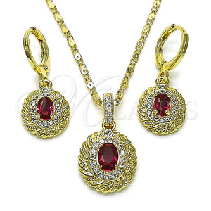 Juego de Arete y Dije de Adulto 10.196.0118.1 Oro Laminado, con Rubi Zirconia Cubica and Blanca Micro Pave, Pulido, Tono Dorado