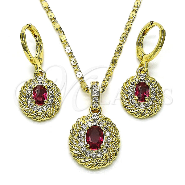 Juego de Arete y Dije de Adulto 10.196.0118.1 Oro Laminado, con Rubi Zirconia Cubica and Blanca Micro Pave, Pulido, Tono Dorado