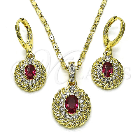Juego de Arete y Dije de Adulto 10.196.0118.1 Oro Laminado, con Rubi Zirconia Cubica and Blanca Micro Pave, Pulido, Tono Dorado