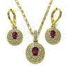 Juego de Arete y Dije de Adulto 10.196.0118.1 Oro Laminado, con Rubi Zirconia Cubica and Blanca Micro Pave, Pulido, Tono Dorado