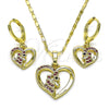 Juego de Arete y Dije de Adulto 10.196.0121 Oro Laminado, Diseño de Corazón, con Rubi and Negro Micro Pave, Pulido, Tono Dorado