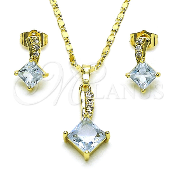 Juego de Arete y Dije de Adulto 10.196.0129 Oro Laminado, con Blanca Micro Pave and Blanca Zirconia Cubica, Pulido, Tono Dorado