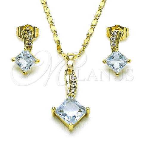 Juego de Arete y Dije de Adulto 10.196.0129 Oro Laminado, con Blanca Micro Pave and Blanca Zirconia Cubica, Pulido, Tono Dorado