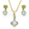 Juego de Arete y Dije de Adulto 10.196.0129 Oro Laminado, con Blanca Micro Pave and Blanca Zirconia Cubica, Pulido, Tono Dorado
