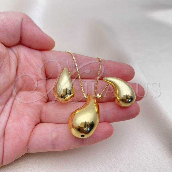Juego de Arete y Dije de Adulto 10.368.0002 Oro Laminado, Diseño de Hueco y Gota, Pulido, Tono Dorado