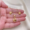 Juego de Arete y Dije de Adulto 10.342.0156 Oro Laminado, Diseño de Puff Mariner, Pulido, Tono Dorado