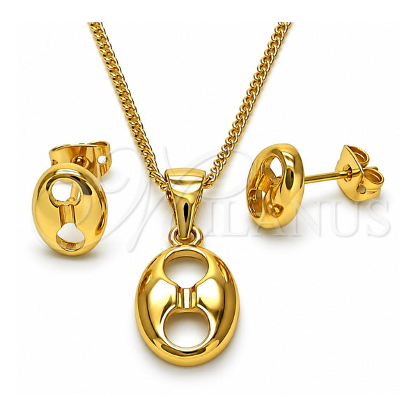 Juego de Arete y Dije de Adulto 10.342.0156 Oro Laminado, Diseño de Puff Mariner, Pulido, Tono Dorado