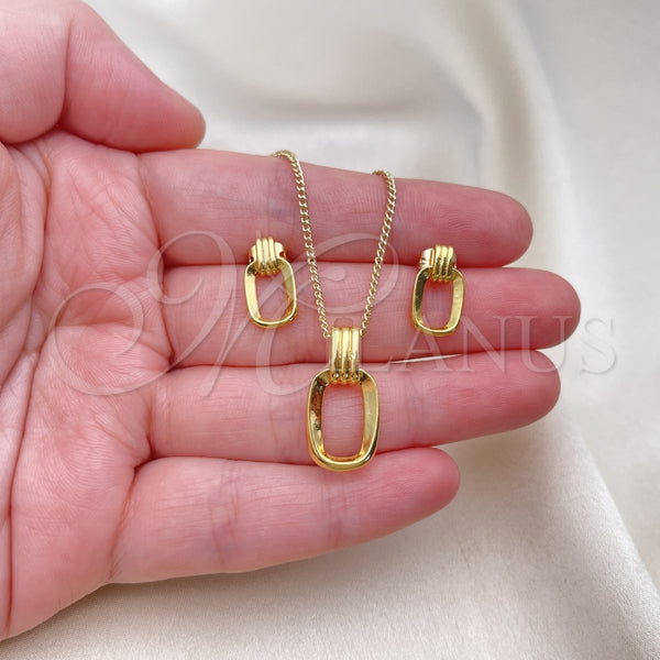 Juego de Arete y Dije de Adulto 10.342.0160 Oro Laminado, Diseño de Hebilla del Cinturón, Pulido, Tono Dorado