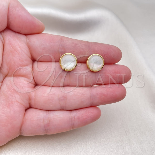 Arete Dormilona 02.342.0311 Oro Laminado, Diseño de Bola, con Blanca Opal, Pulido, Tono Dorado