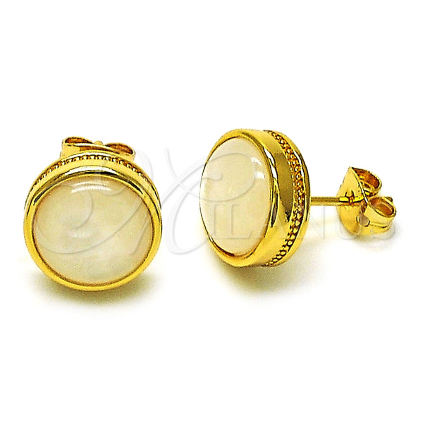 Arete Dormilona 02.342.0311 Oro Laminado, Diseño de Bola, con Blanca Opal, Pulido, Tono Dorado