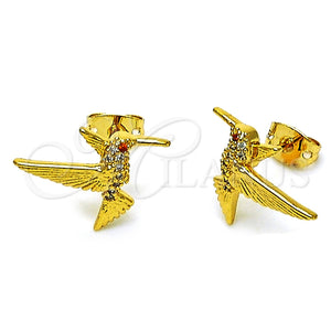 Arete Dormilona 02.342.0316 Oro Laminado, Diseño de Pajaro, con Blanca Micro Pave, Pulido, Tono Dorado