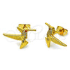 Arete Dormilona 02.342.0316 Oro Laminado, Diseño de Pajaro, con Blanca Micro Pave, Pulido, Tono Dorado