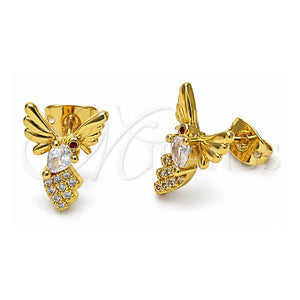 Arete Dormilona 02.342.0317 Oro Laminado, Diseño de Pajaro, con Blanca Zirconia Cubica and Blanca Micro Pave, Pulido, Tono Dorado