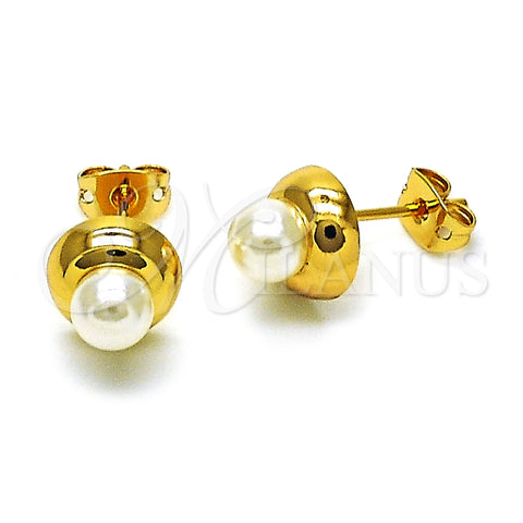 Arete Dormilona 02.342.0320 Oro Laminado, Diseño de Bola, con Perla Marfil, Pulido, Tono Dorado