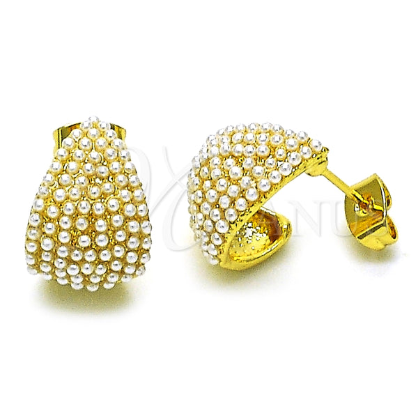 Arete Dormilona 02.379.0082 Oro Laminado, Diseño de Gota, con Marfil Perla, Pulido, Tono Dorado
