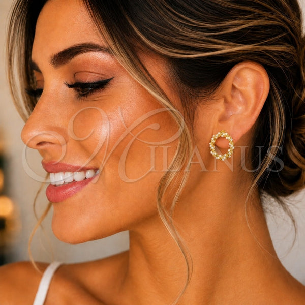 Arete Dormilona 02.379.0085 Oro Laminado, Diseño de Torcido, con Marfil Perla, Pulido, Tono Dorado