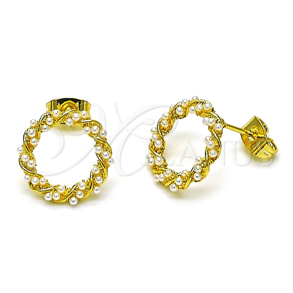 Arete Dormilona 02.379.0085 Oro Laminado, Diseño de Torcido, con Marfil Perla, Pulido, Tono Dorado