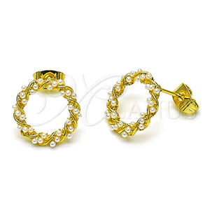 Arete Dormilona 02.379.0085 Oro Laminado, Diseño de Torcido, con Marfil Perla, Pulido, Tono Dorado